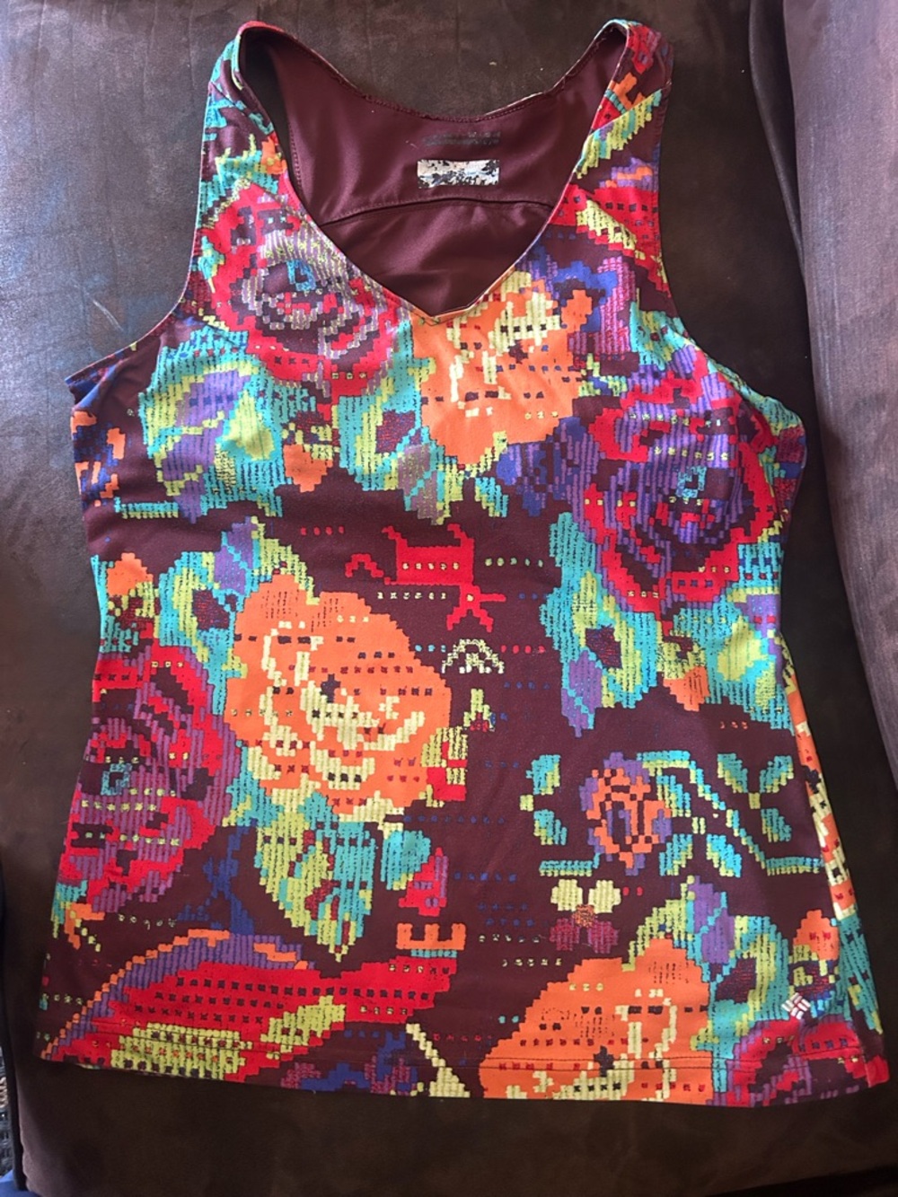 Columbia  Performance Maroon Pixel Floral Tank
